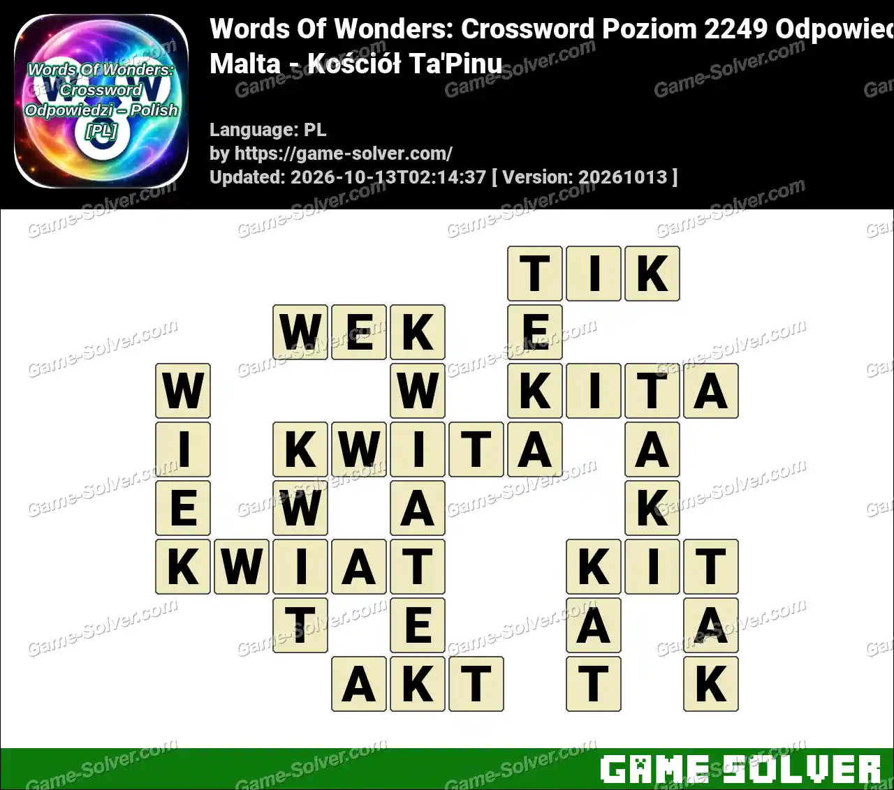 Words Of Wonders: Crossword Poziom 2249 Odpowiedzi – Malta – Kościół Ta’Pinu